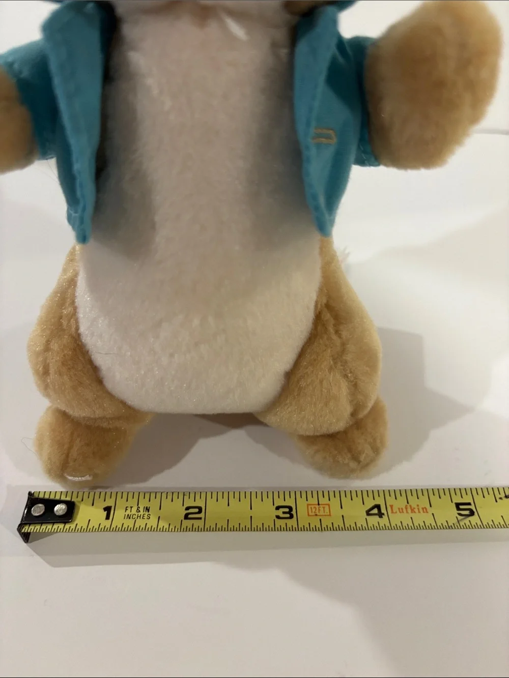 Peter Rabbit Cottontail Bunny Stuffed Animal in Tan and Cream with Teal Jacket
